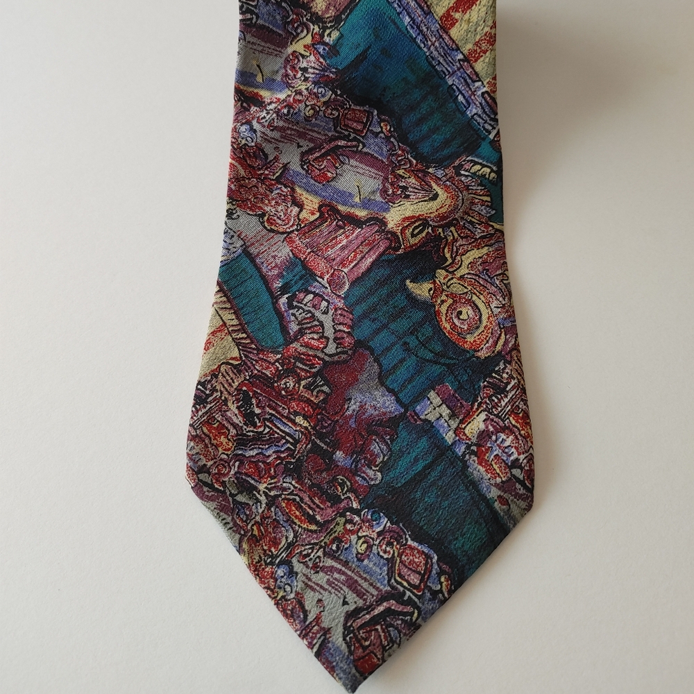 J. Garcia Artistic Tie with Red and Blue Accents X-Long 60"x4"w